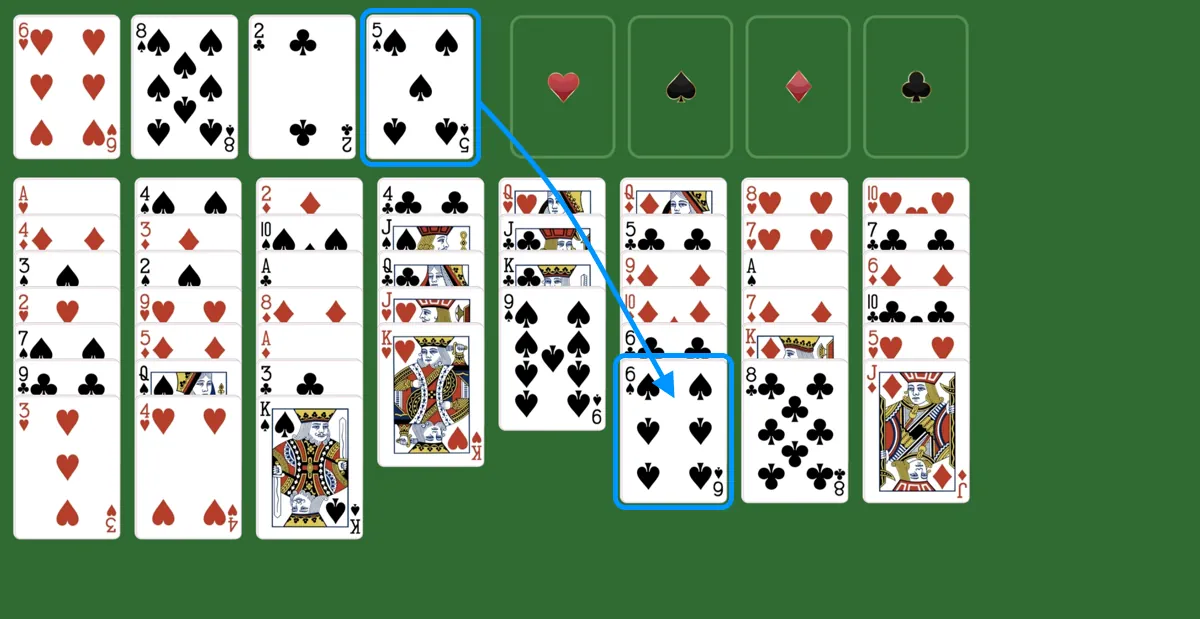 Move a card from the free cell in bakers game