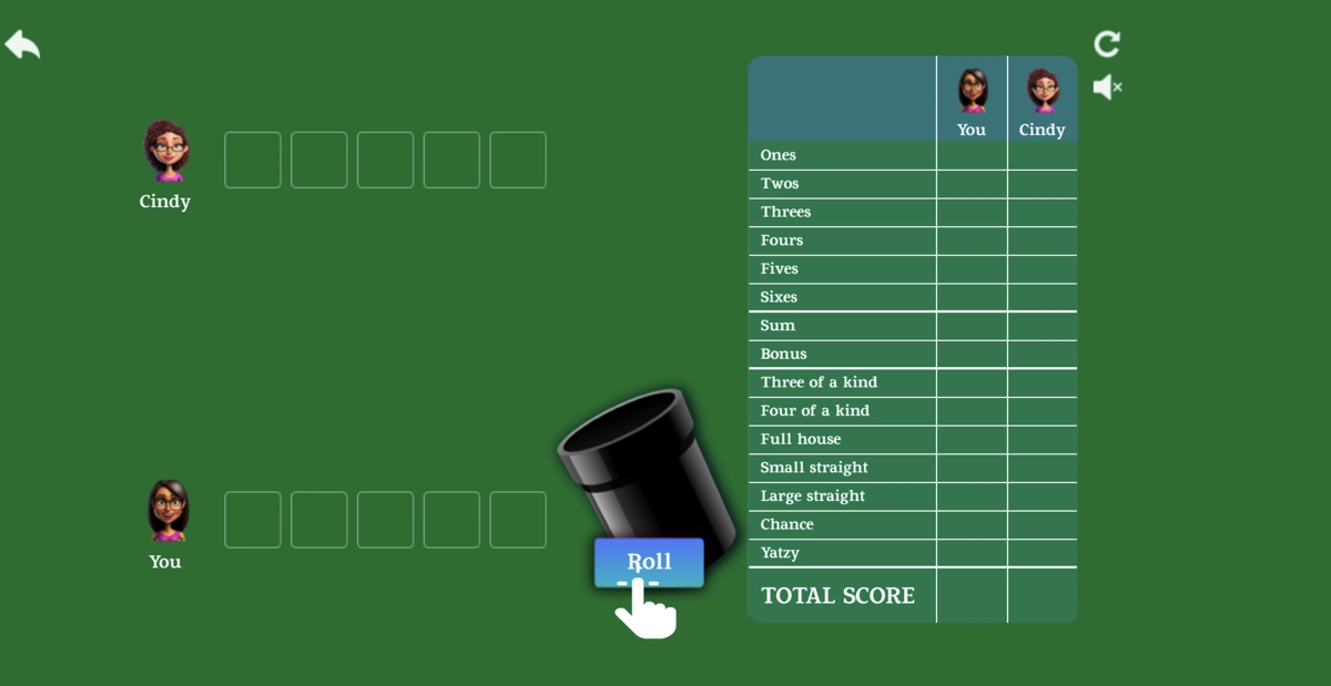 Roll dice in yahtzee